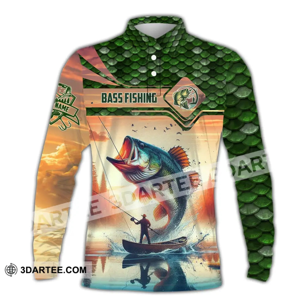 Man Shirt Custom Name Fishing Lover Bass Hoodie Polo Long Sleeve / S T-Shirt