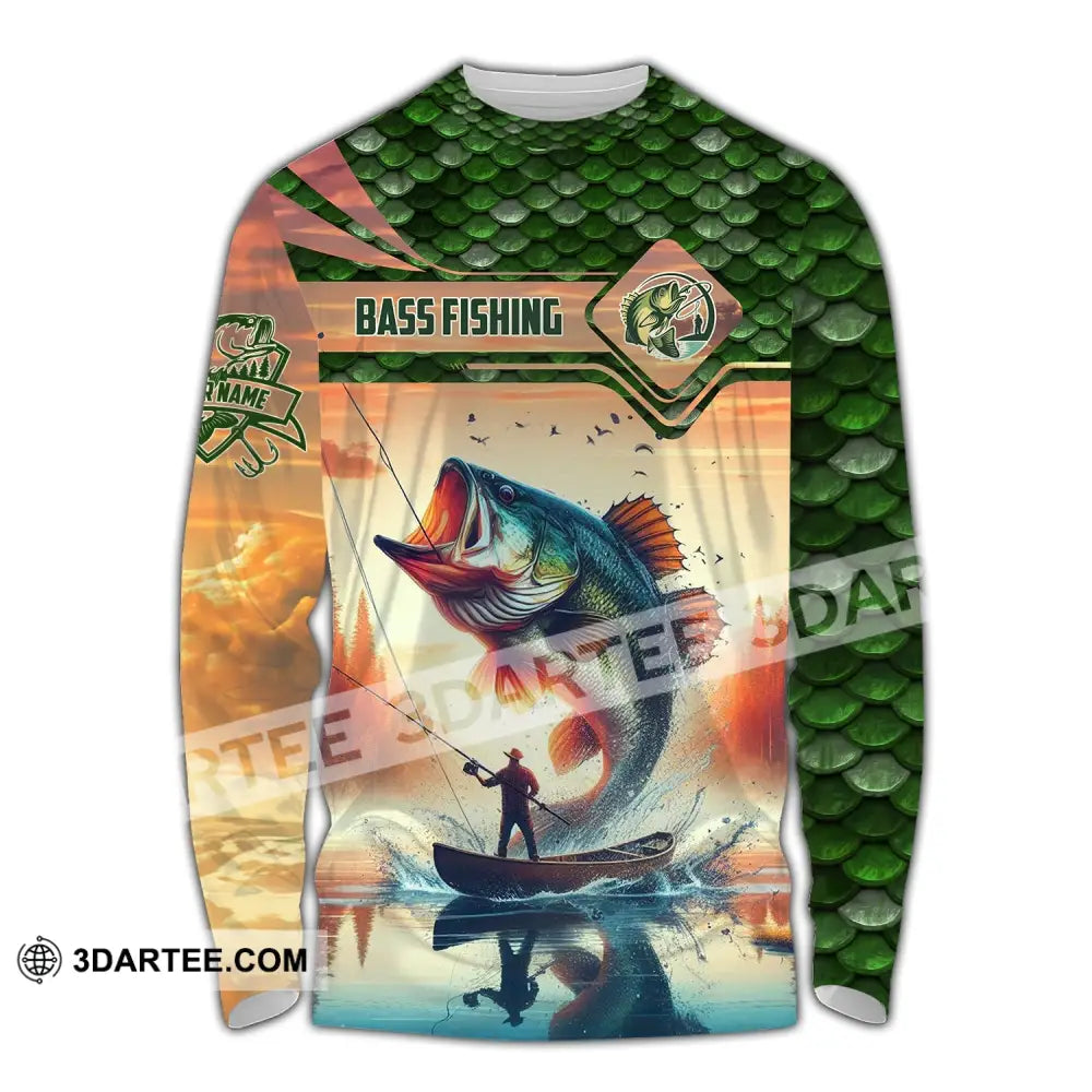 Man Shirt Custom Name Fishing Lover Bass Hoodie Polo Long Sleeve / S T-Shirt