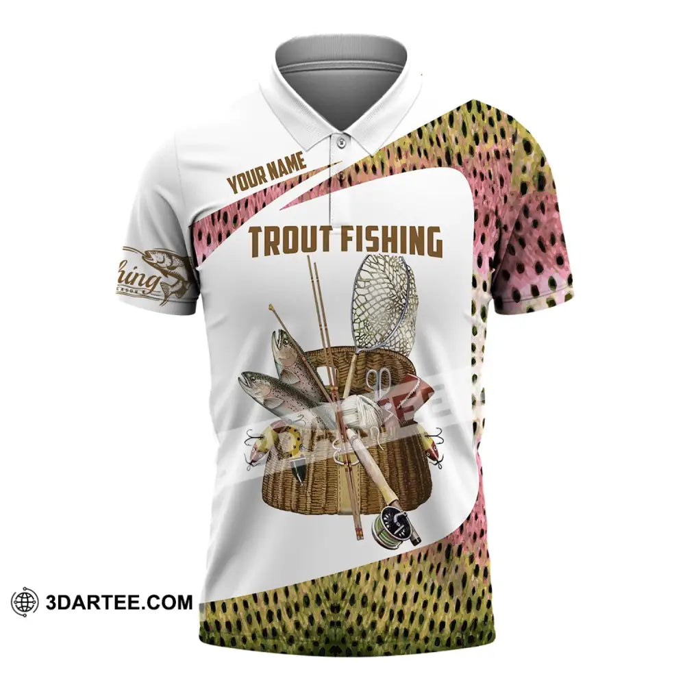 Man Shirt Custom Name Fishing Lover Trout Hoodie Polo Long Sleeve / S T-Shirt