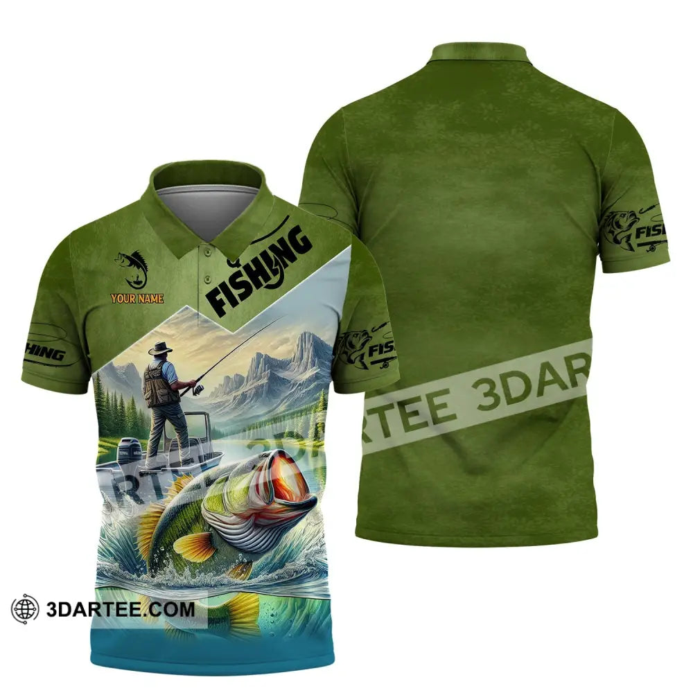 Man Shirt Custom Name Fishing T-Shirt Hoodie Long Sleeve Gift For Lover Polo / S