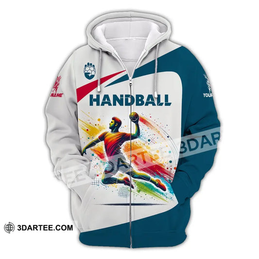 Man Shirt Custom Name For Handball Player Hoodie Polo Long Sleeve Zipper / S T-Shirt