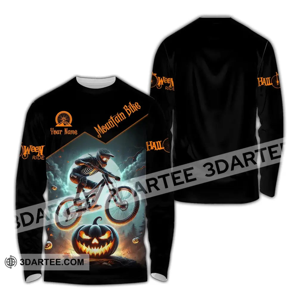 Man Shirt Custom Name Halloween Mountain Bike Lover T-Shirt Long Sleeve / S T-Shirt