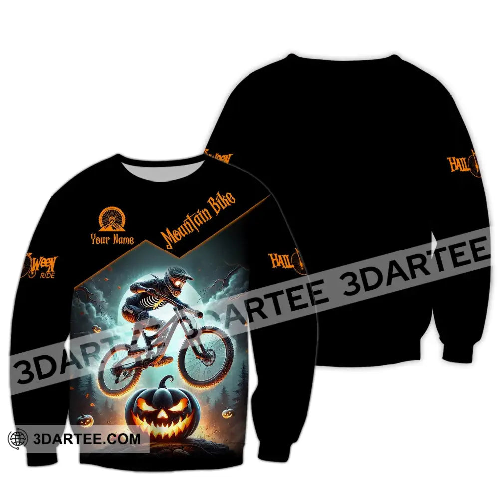 Man Shirt Custom Name Halloween Mountain Bike Lover T-Shirt Long Sleeve / S T-Shirt