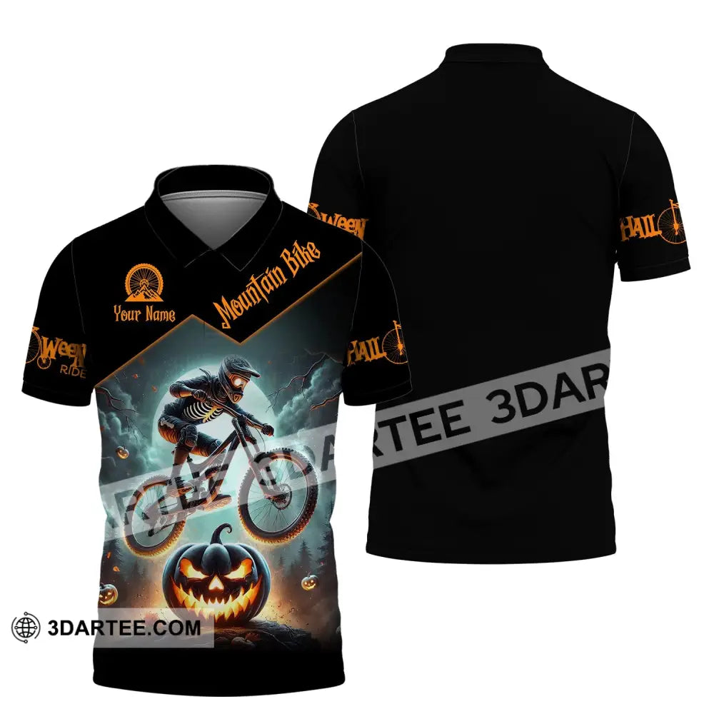 Man Shirt Custom Name Halloween Mountain Bike Lover T-Shirt Polo / S T-Shirt