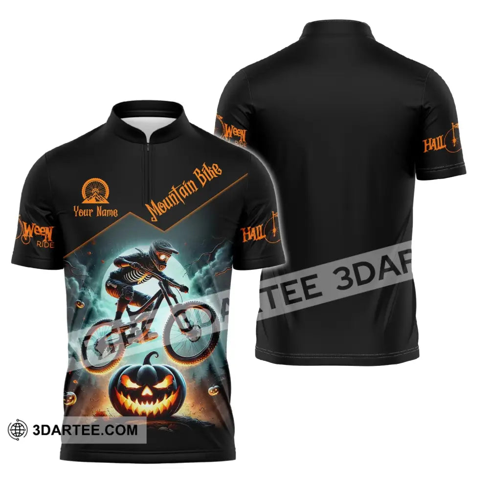 Man Shirt Custom Name Halloween Mountain Bike Lover T-Shirt Zipper Polo / S T-Shirt