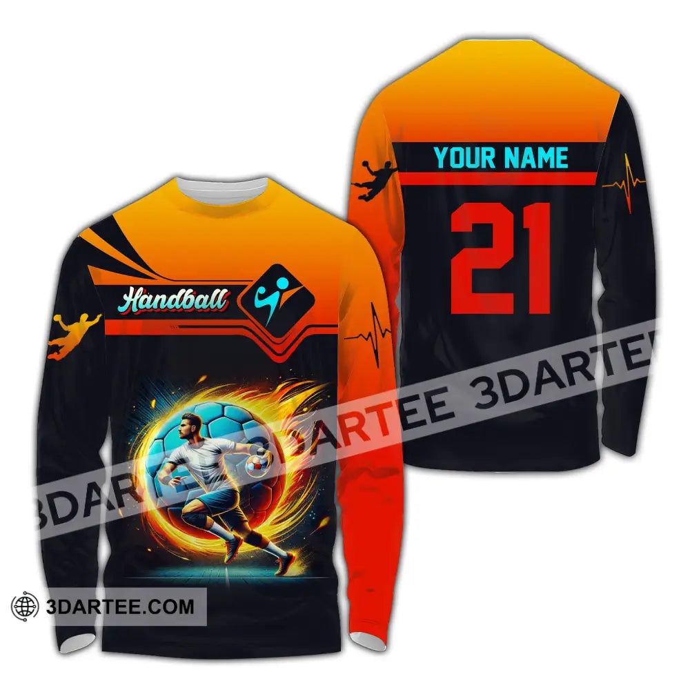 Man Shirt Custom Name Handball Long Sleeve Hoodie Polo Team Uniform / S T-Shirt