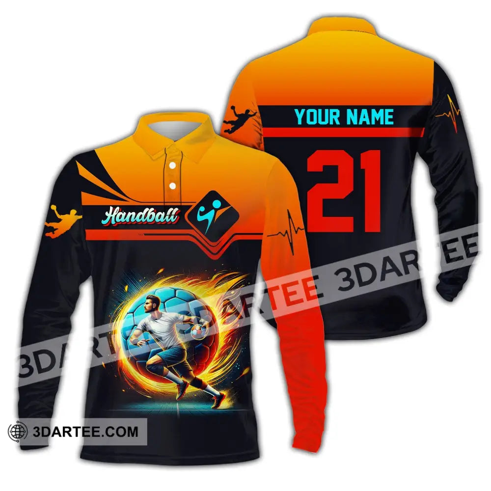 Man Shirt Custom Name Handball Long Sleeve Hoodie Polo Team Uniform / S T-Shirt