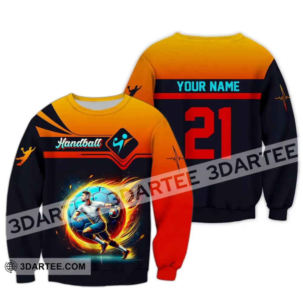 Man Shirt Custom Name Handball Long Sleeve Hoodie Polo Team Uniform / S T-Shirt