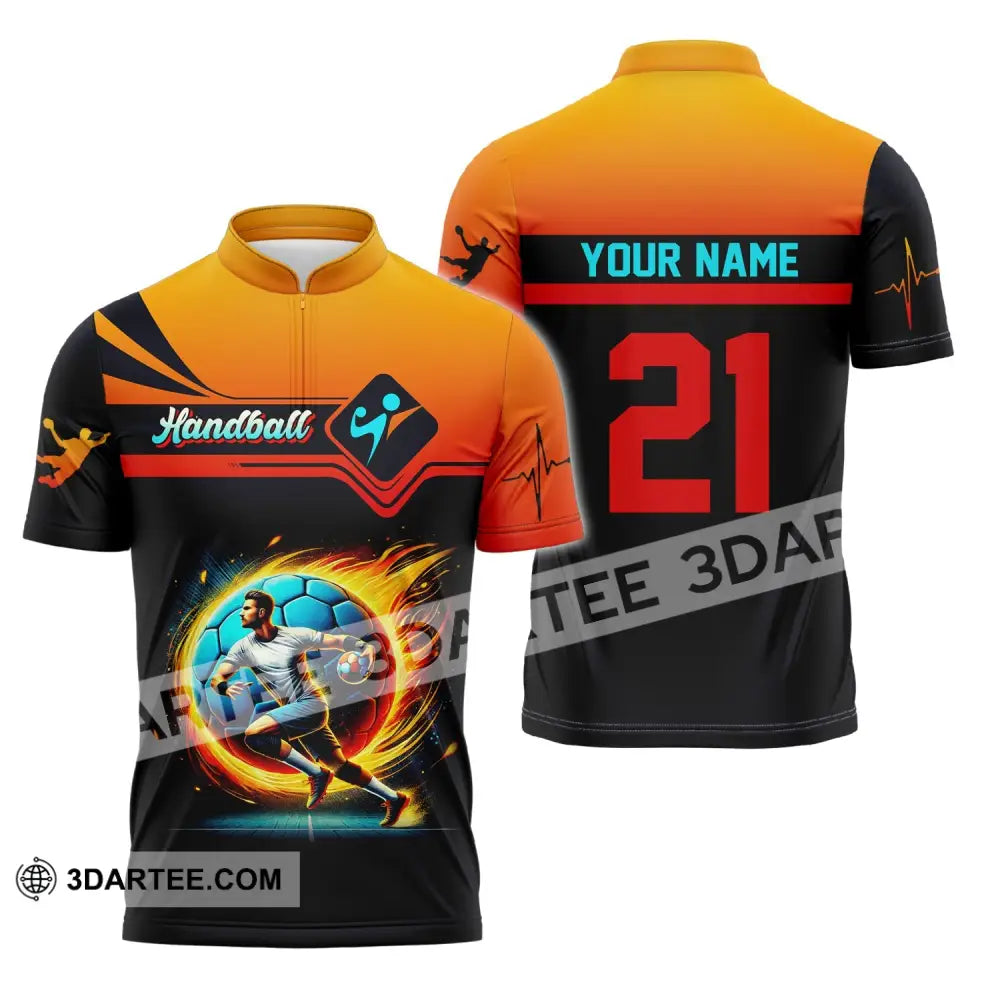 Man Shirt Custom Name Handball Long Sleeve Hoodie Polo Team Uniform Zipper / S T-Shirt