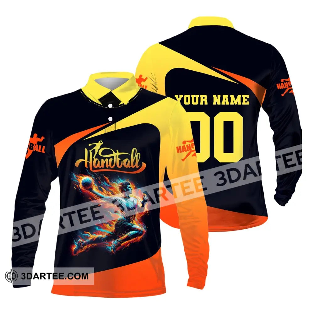 Man Shirt Custom Name Handball T-Shirt Hoodie For Players Long Sleeve Polo / S