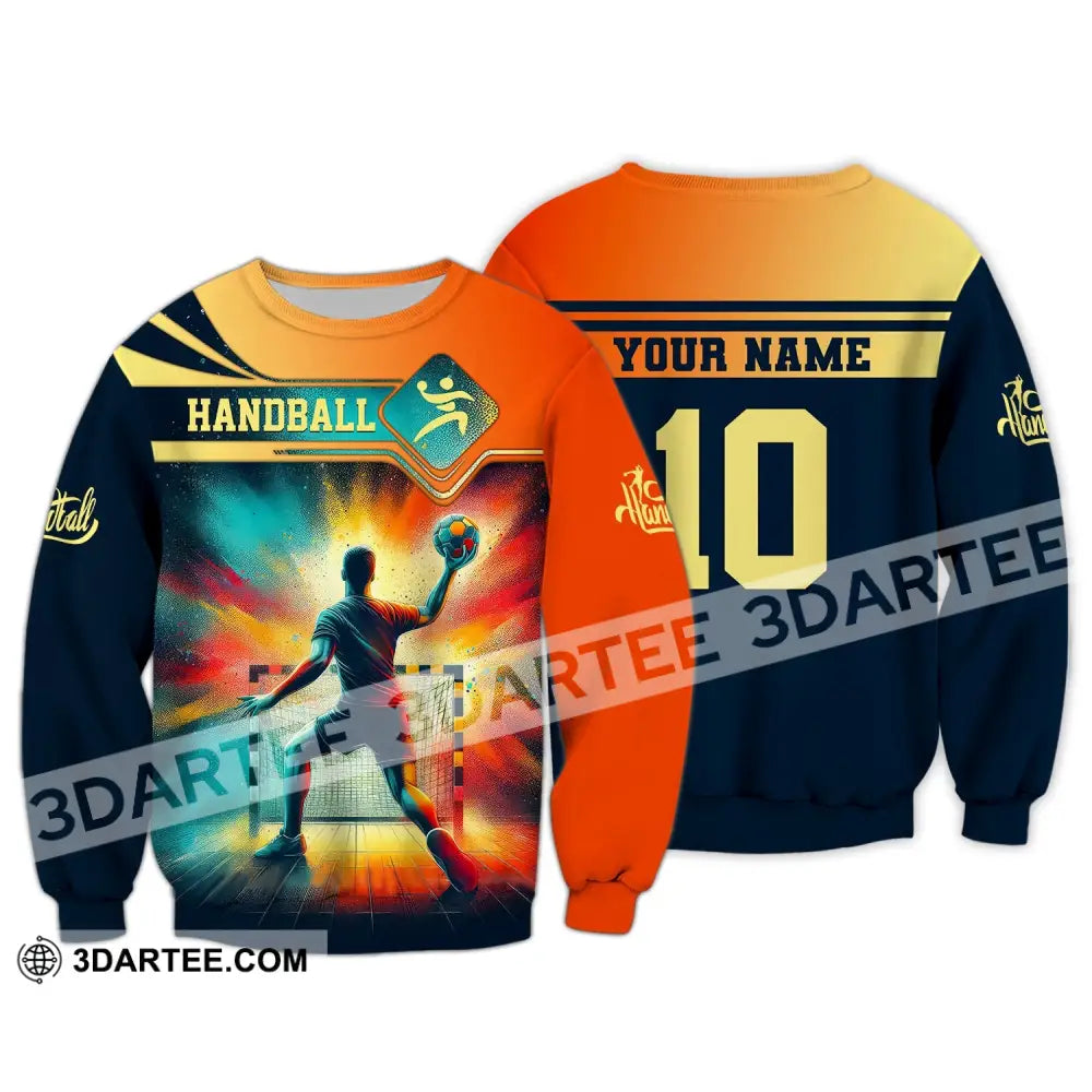 Man Shirt Custom Name Handball T-Shirt Hoodie For Players Long Sleeve / S