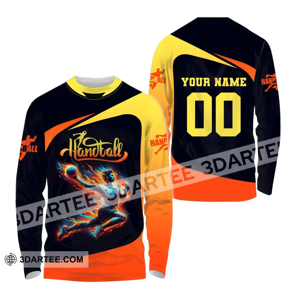 Man Shirt Custom Name Handball T-Shirt Hoodie For Players Long Sleeve / S