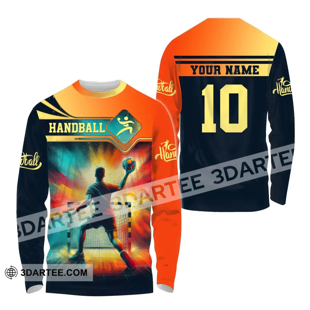 Man Shirt Custom Name Handball T-Shirt Hoodie For Players Long Sleeve / S