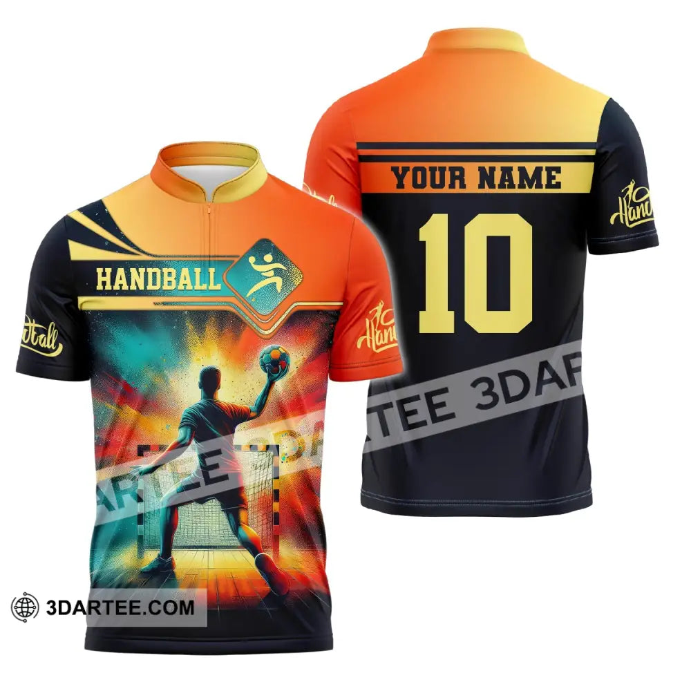 Man Shirt Custom Name Handball T-Shirt Hoodie For Players Zipper Polo / S