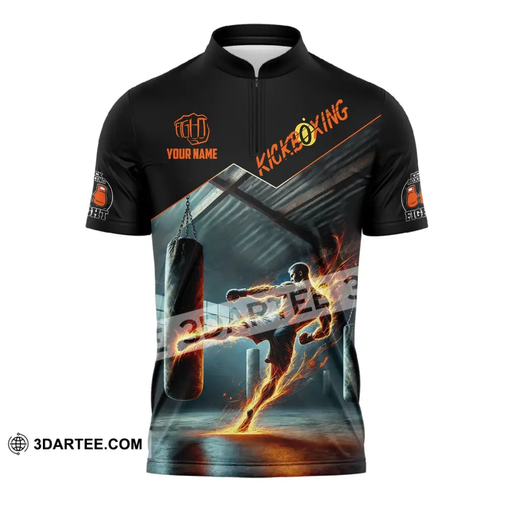 Man Shirt Custom Name Kickboxing Hoodie Polo Long Sleeve Zipper / S T-Shirt