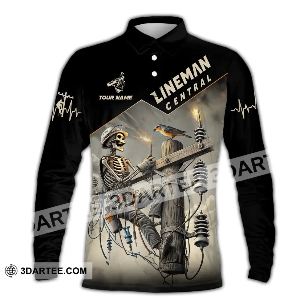 Man Shirt Custom Name Lineman Central Hoodie Polo Long Sleeve / S T-Shirt