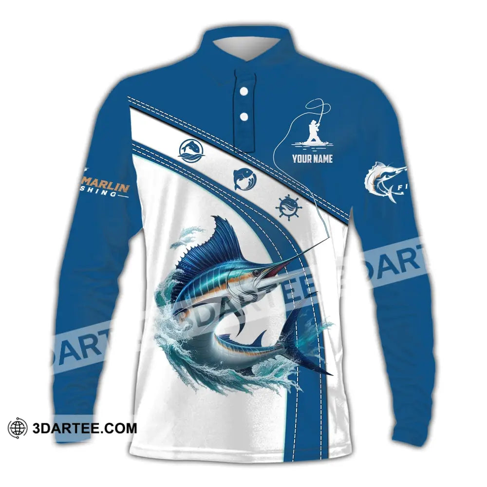 Man Shirt Custom Name Marlin Fishing Lover Hoodie Polo Long Sleeve / S T-Shirt