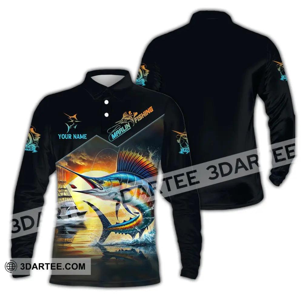 Man Shirt Custom Name Marlin Fishing Lover Hoodie Polo Long Sleeve / S T-Shirt