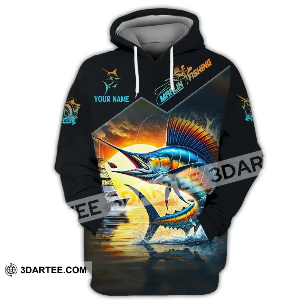 Man Shirt Custom Name Marlin Fishing Lover Hoodie Polo Long Sleeve / S T-Shirt