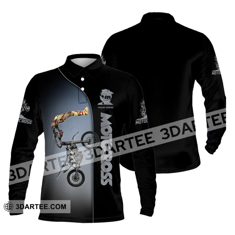 Man Shirt Custom Name Moto Cross Gift Polo Hoodie Long Sleeve / S T-Shirt