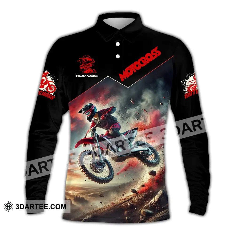 Man Shirt Custom Name Moto Cross Love Gift Long Sleeve Polo / S T-Shirt