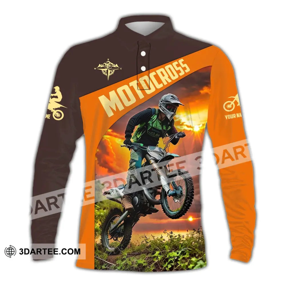 Man Shirt Custom Name Moto Cross Love Gift Long Sleeve Polo / S T-Shirt