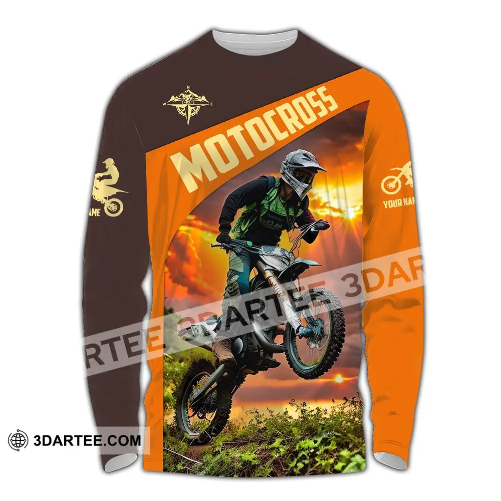 Man Shirt Custom Name Moto Cross Love Gift Long Sleeve / S T-Shirt