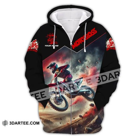 Man Shirt Custom Name Moto Cross Love Gift Zipper Hoodie / S T-Shirt