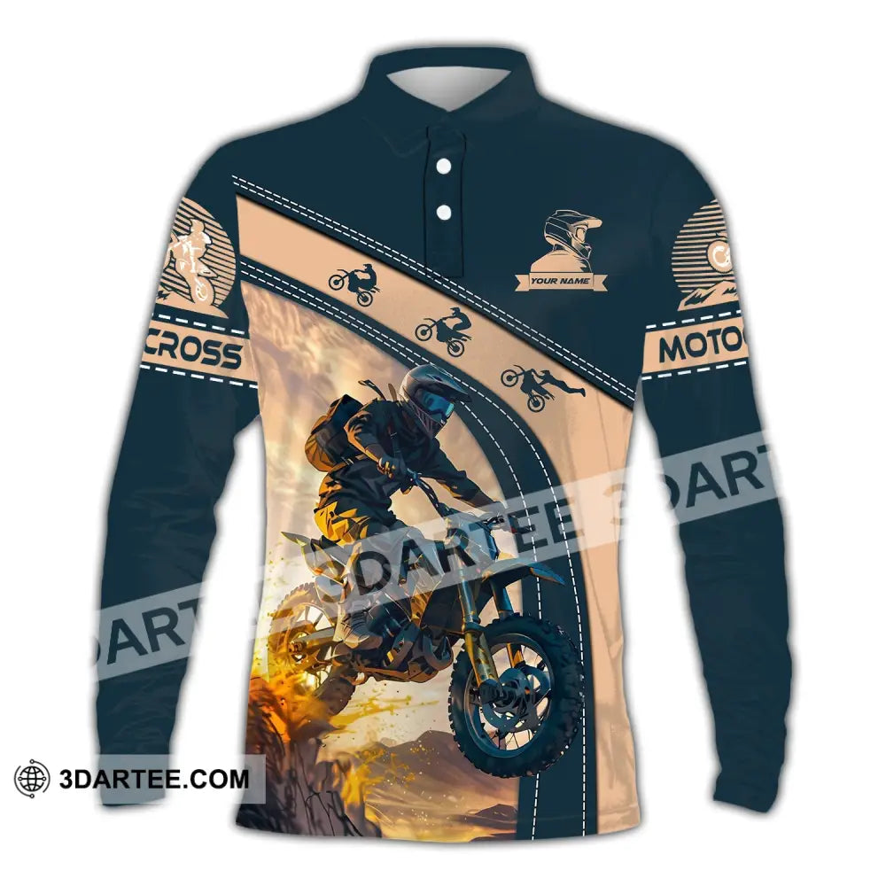 Man Shirt Custom Name Moto Cross Polo Long Sleeve Hoodie / S T-Shirt