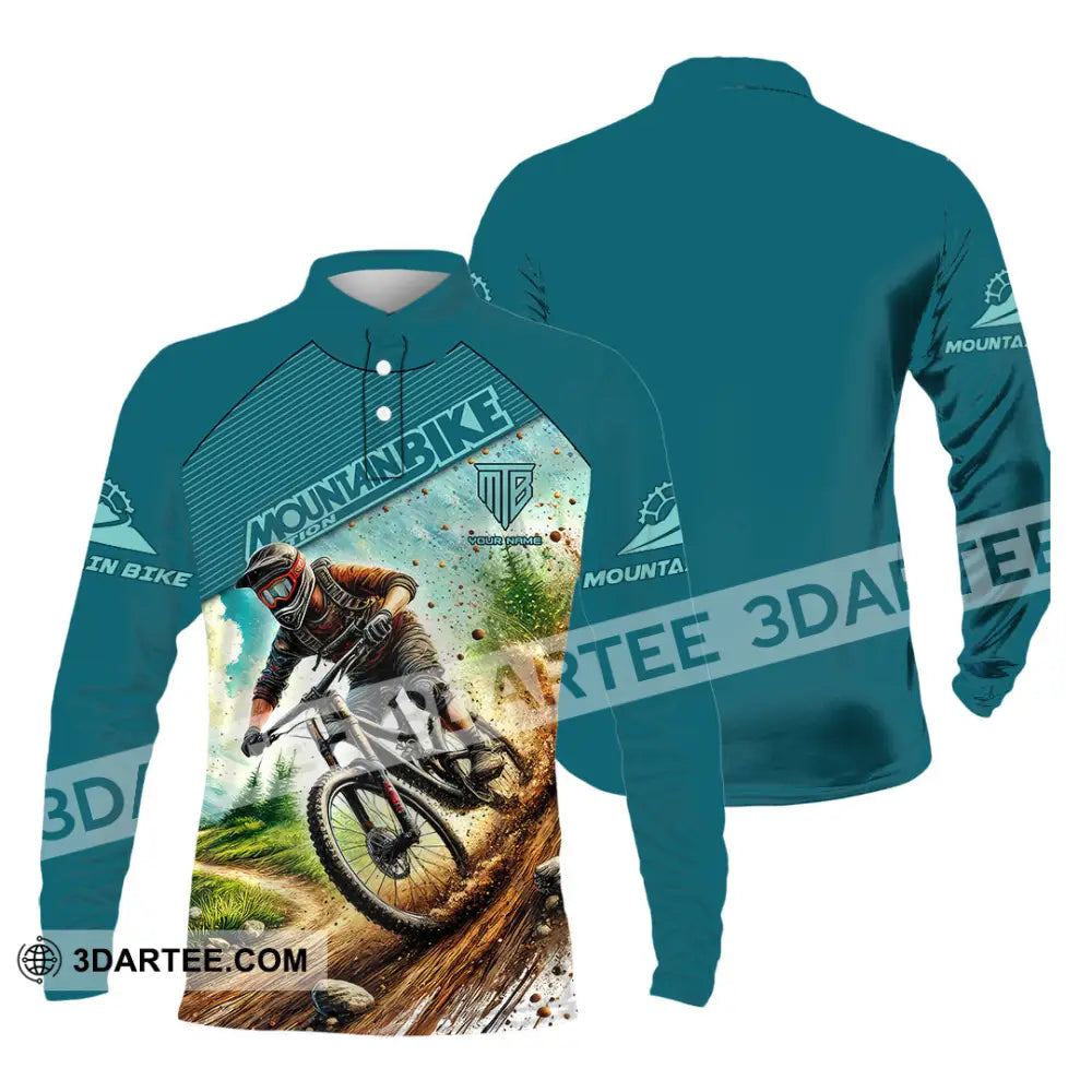 Man Shirt Custom Name Mountain Bike Lover Hoodie Polo Long Sleeve / S T-Shirt