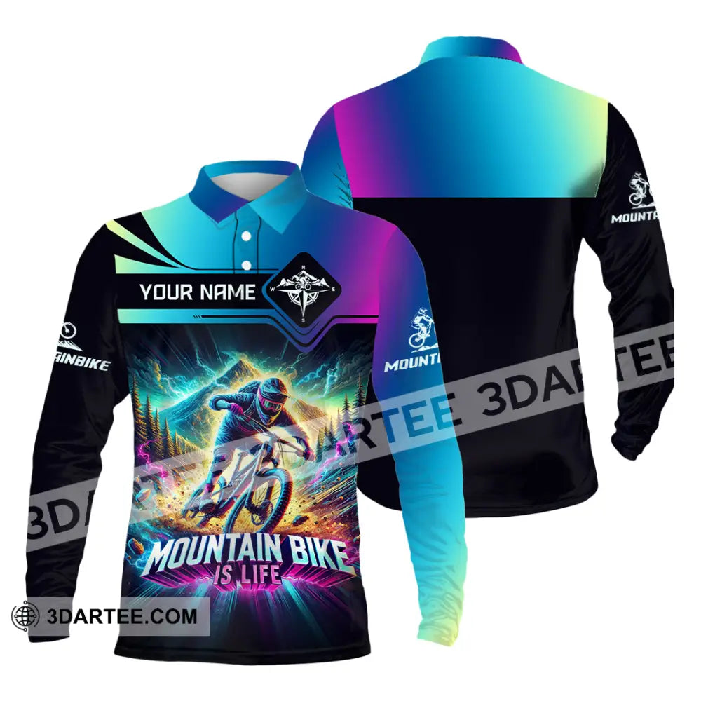 Man Shirt Custom Name Mountain Bike Lover Hoodie Polo Long Sleeve / S T-Shirt