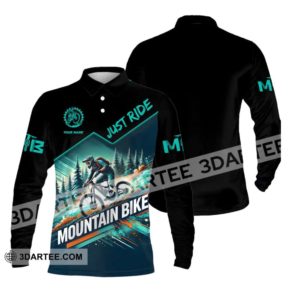 Man Shirt Custom Name Mountain Bike Lover Hoodie Polo Long Sleeve / S T-Shirt