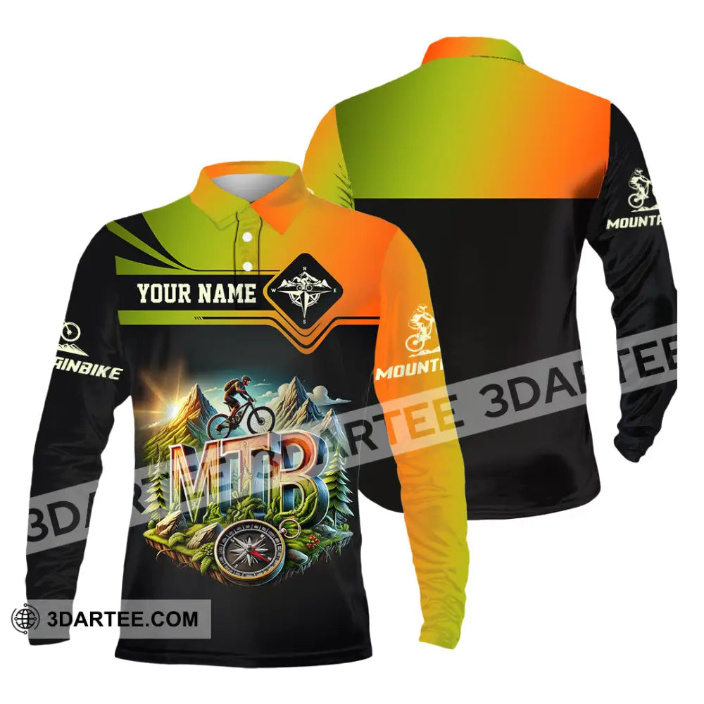 Man Shirt Custom Name Mountain Bike Lover Hoodie Polo Long Sleeve / S T-Shirt