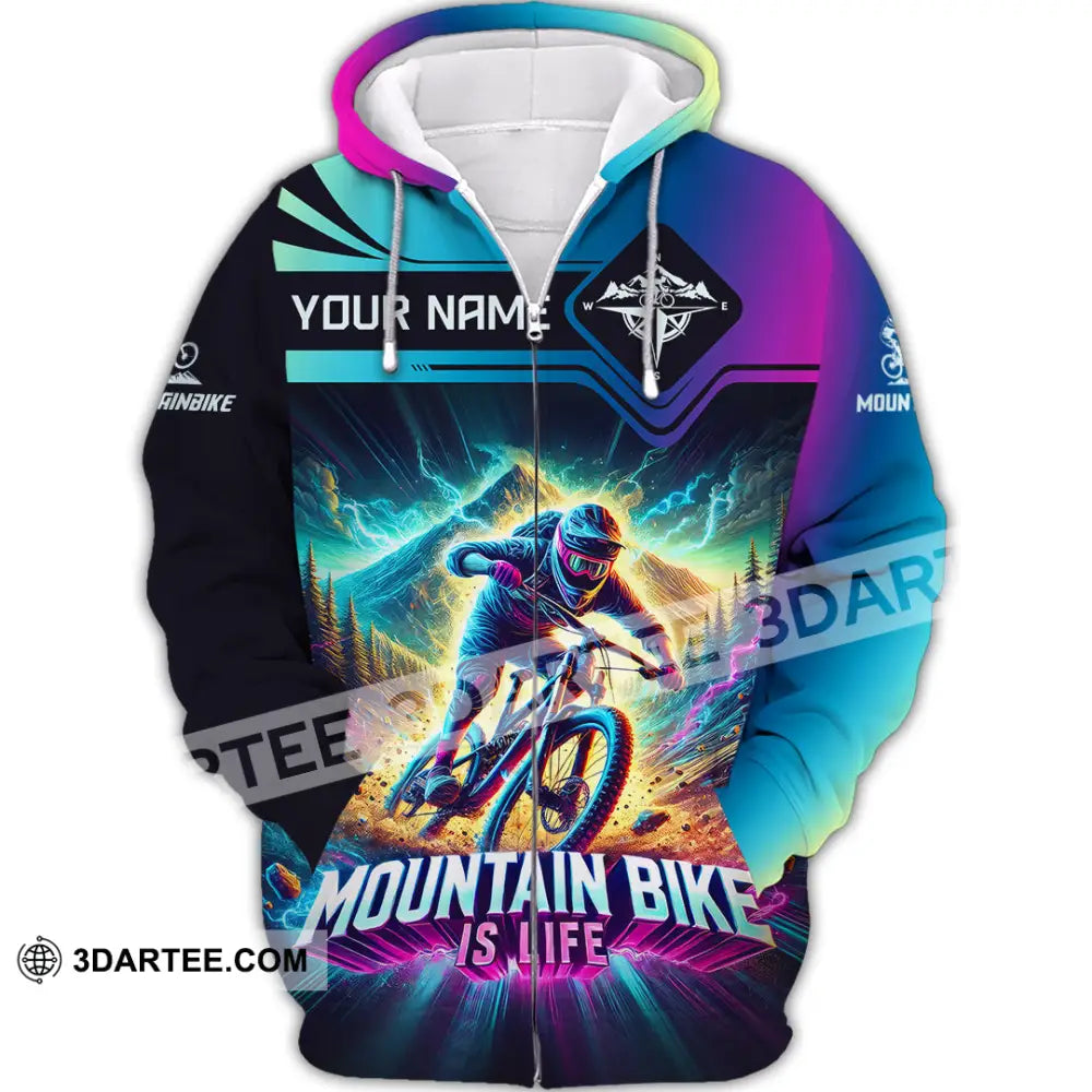 Man Shirt Custom Name Mountain Bike Lover Hoodie Polo Long Sleeve Zipper / S T-Shirt