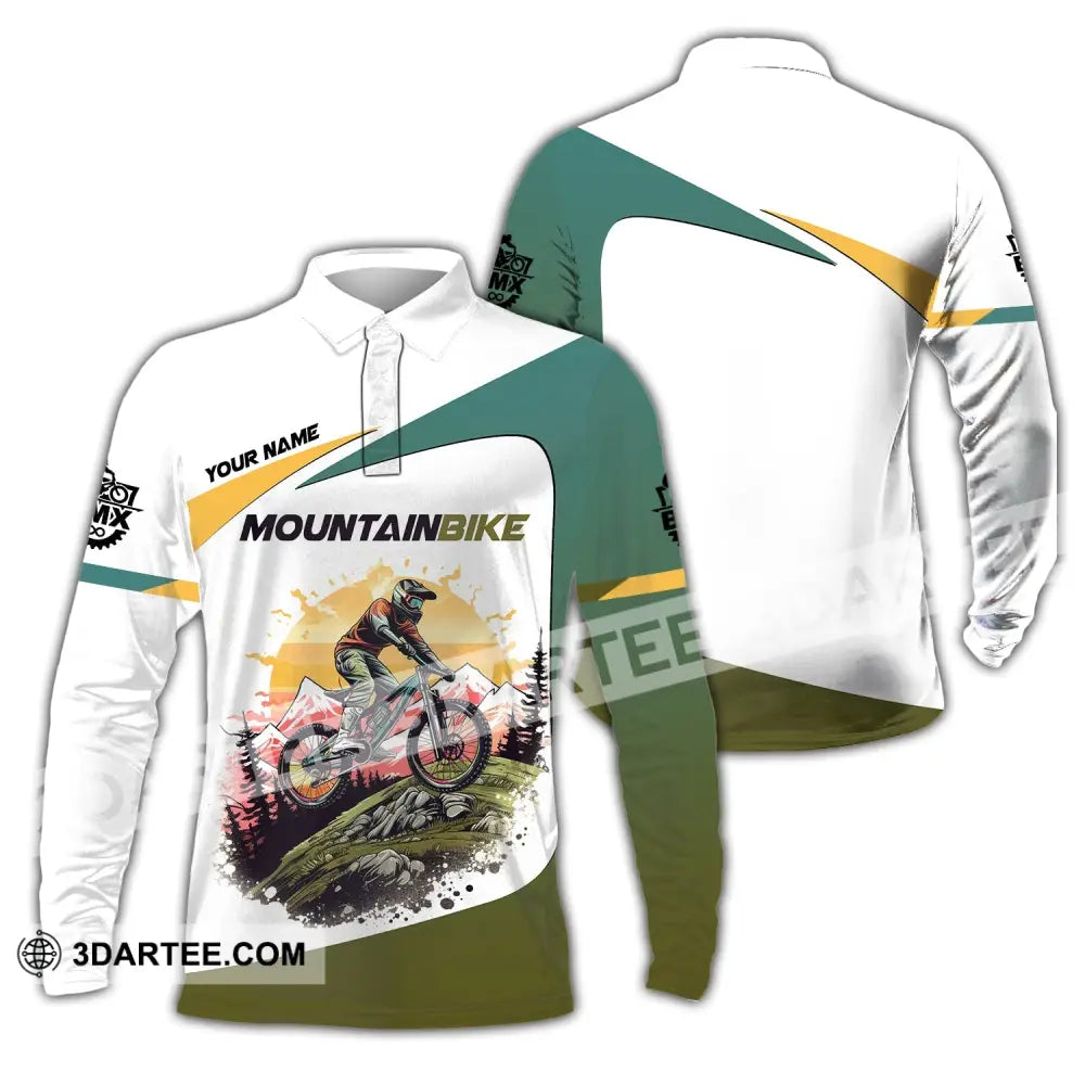 Man Shirt Custom Name Mountain Bike Lover T-Shirt Long Sleeve Polo / S T-Shirt