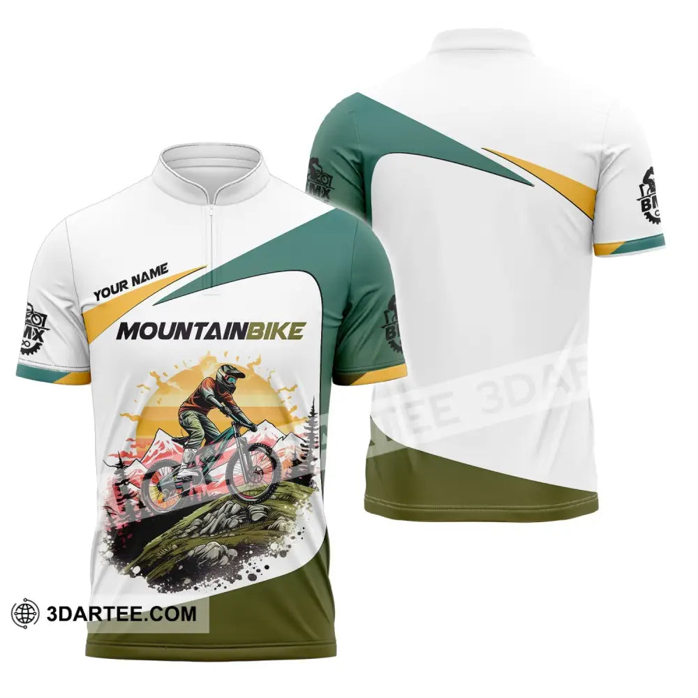 Man Shirt Custom Name Mountain Bike Lover T-Shirt Zipper Polo / S T-Shirt