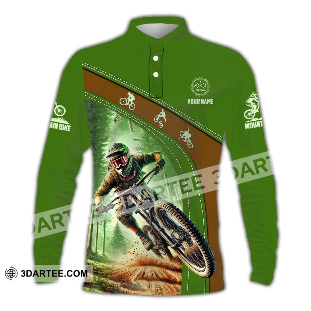 Man Shirt Custom Name Mountain Bike Polo Long Sleeve Gift / S T-Shirt