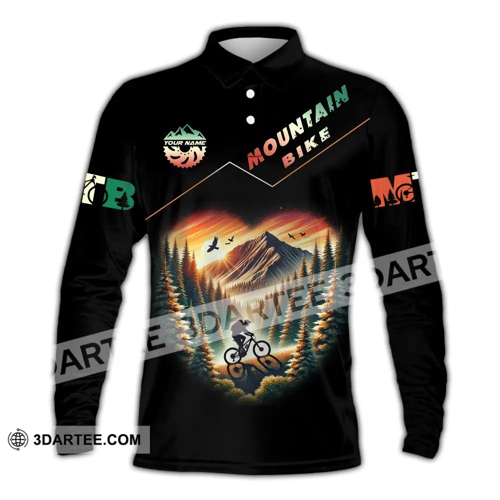 Man Shirt Custom Name Mountain Bike Polo Long Sleeve Gift / S T-Shirt