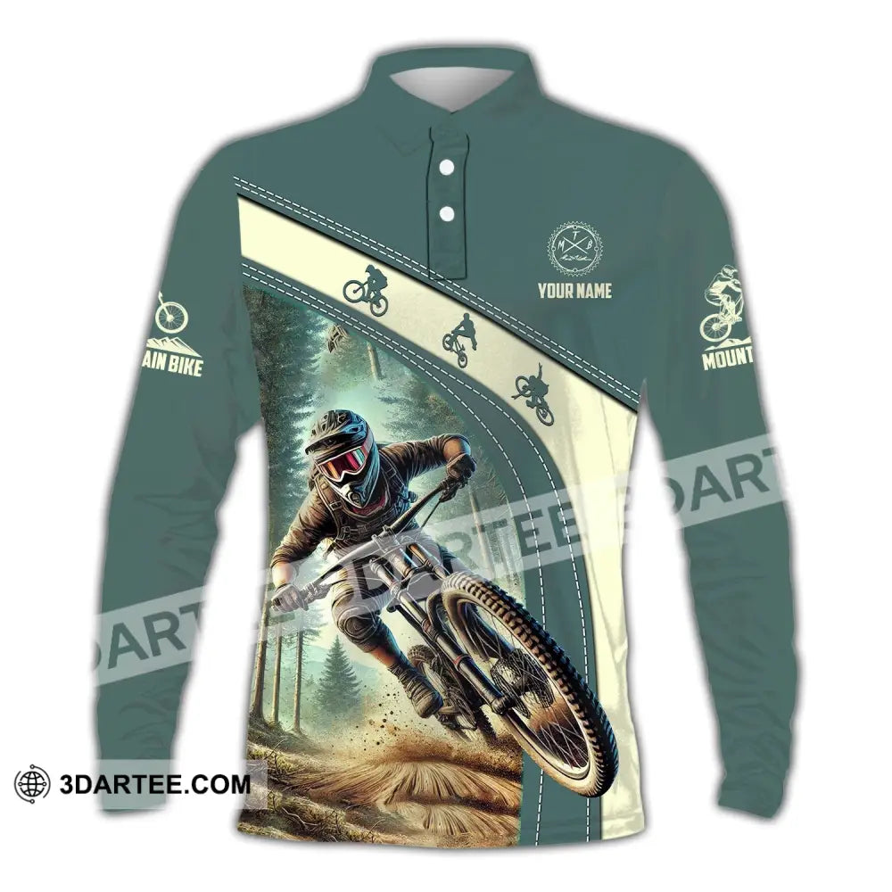 Man Shirt Custom Name Mountain Bike Polo Long Sleeve Gift / S T-Shirt