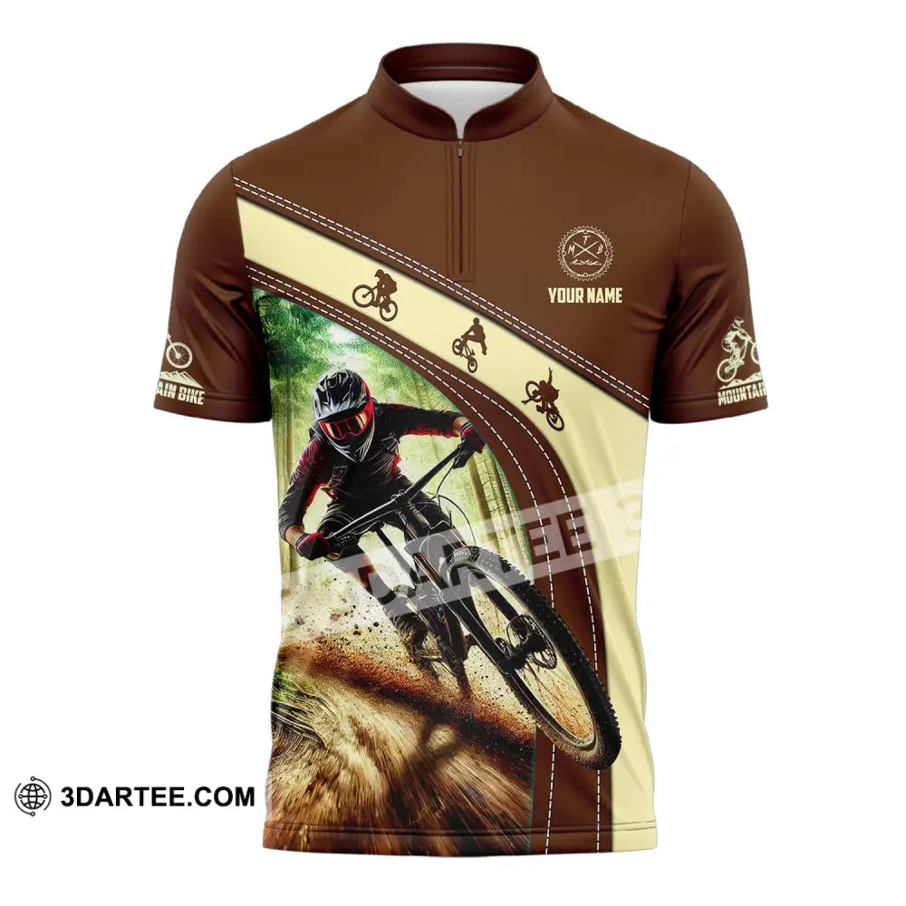 Man Shirt Custom Name Mountain Bike Polo Long Sleeve Gift Zipper / S T-Shirt