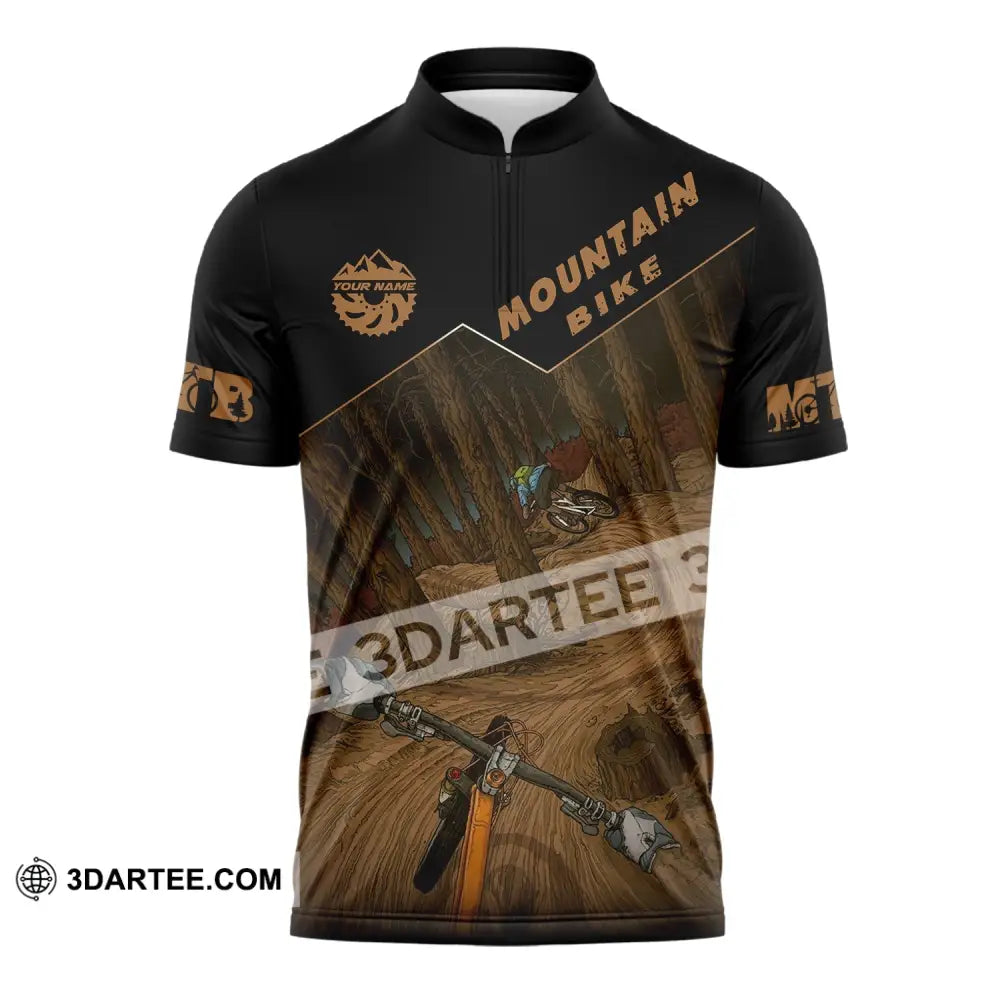 Man Shirt Custom Name Mountain Bike Polo Long Sleeve Gift Zipper / S T-Shirt