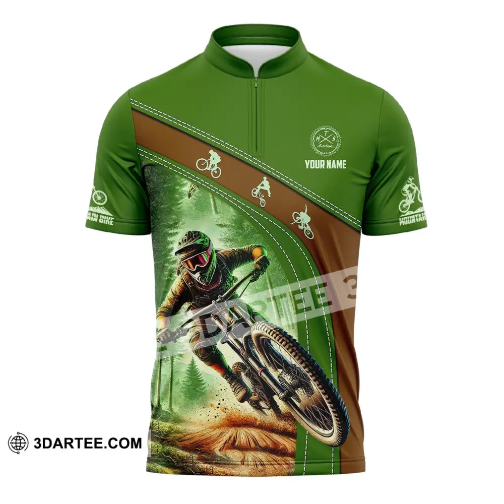 Man Shirt Custom Name Mountain Bike Polo Long Sleeve Gift Zipper / S T-Shirt