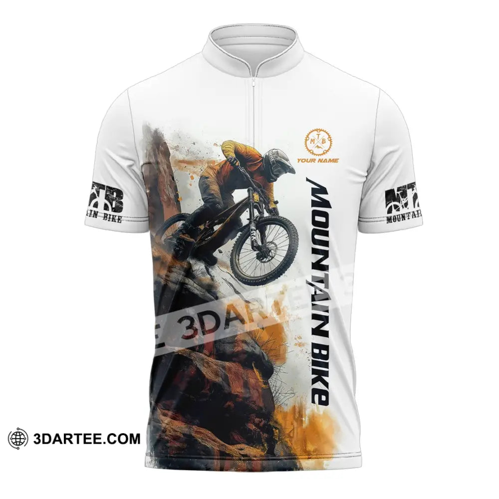 Man Shirt Custom Name Mountain Bike Polo Long Sleeve Gift Zipper / S T-Shirt