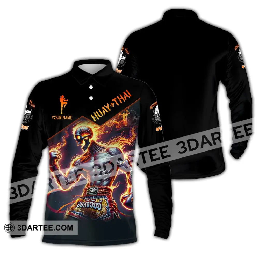 Man Shirt Custom Name Muay Thai Hoodie Polo Long Sleeve / S T-Shirt