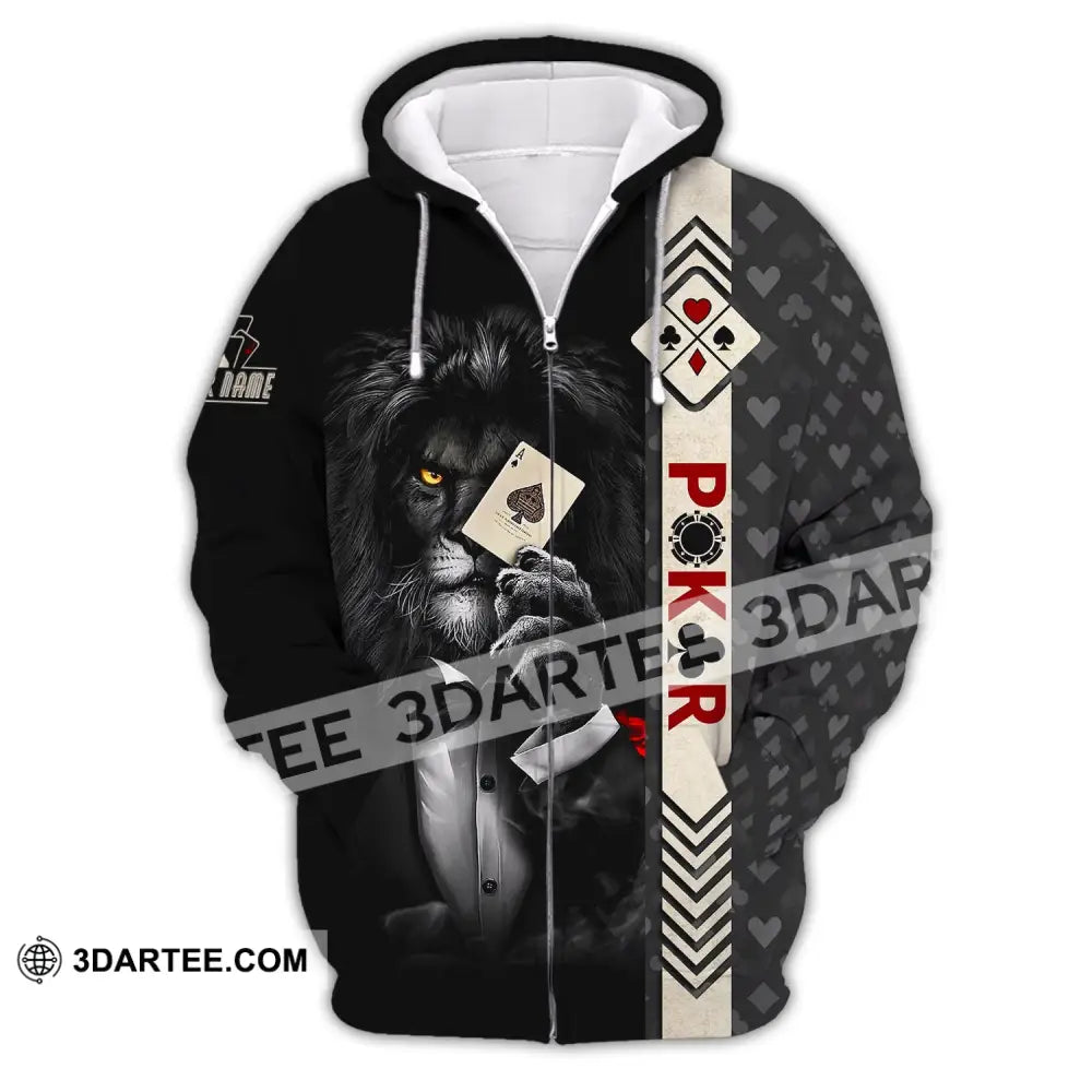 Man Shirt Custom Name Poker T-Shirt Lion Casino Gift Zipper Hoodie / S