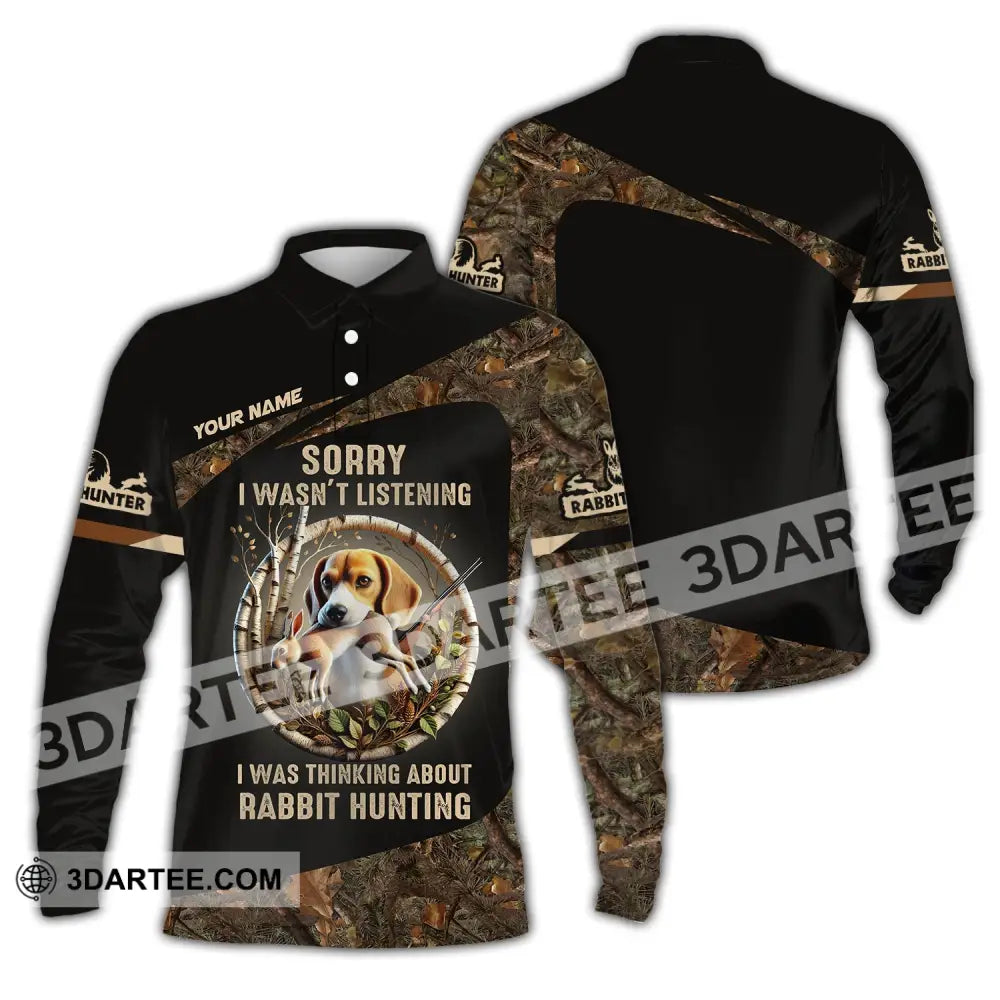 Man Shirt Custom Name Rabbit Hunter Hunting T-Shirt Hoodie Long Sleeve Polo / S T-Shirt