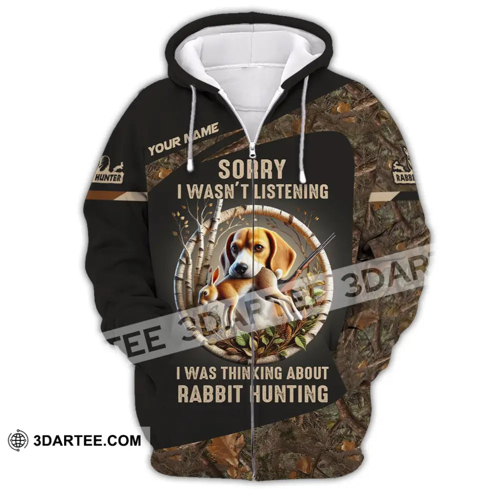 Man Shirt Custom Name Rabbit Hunter Hunting T-Shirt Hoodie Long Sleeve Zipper / S T-Shirt