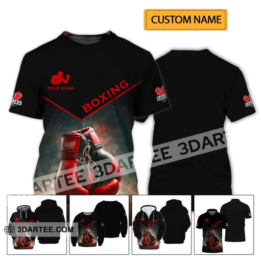 Man Shirt - Custom Name Red Boxing Gloves T-Shirt