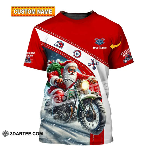 Man Shirt Custom Name Santa Classic Bike Motorcycle T-Shirt Hoodie Long Sleeve Christmas Gift