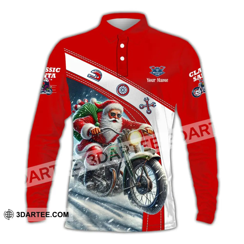 Man Shirt Custom Name Santa Classic Bike Motorcycle T-Shirt Hoodie Long Sleeve Christmas Gift Polo